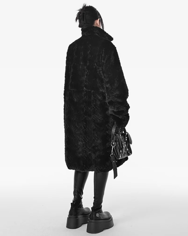 Y2K Grunge Long Black Faux Fur Coat - Retro 90S Fashion, Gothic Y2K, Party & Club Outfits