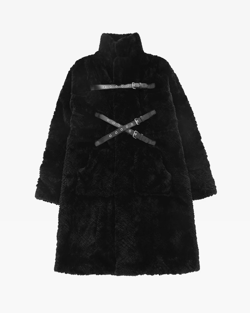 Y2K Grunge Long Black Faux Fur Coat - Retro 90S Fashion, Gothic Y2K, Party & Club Outfits