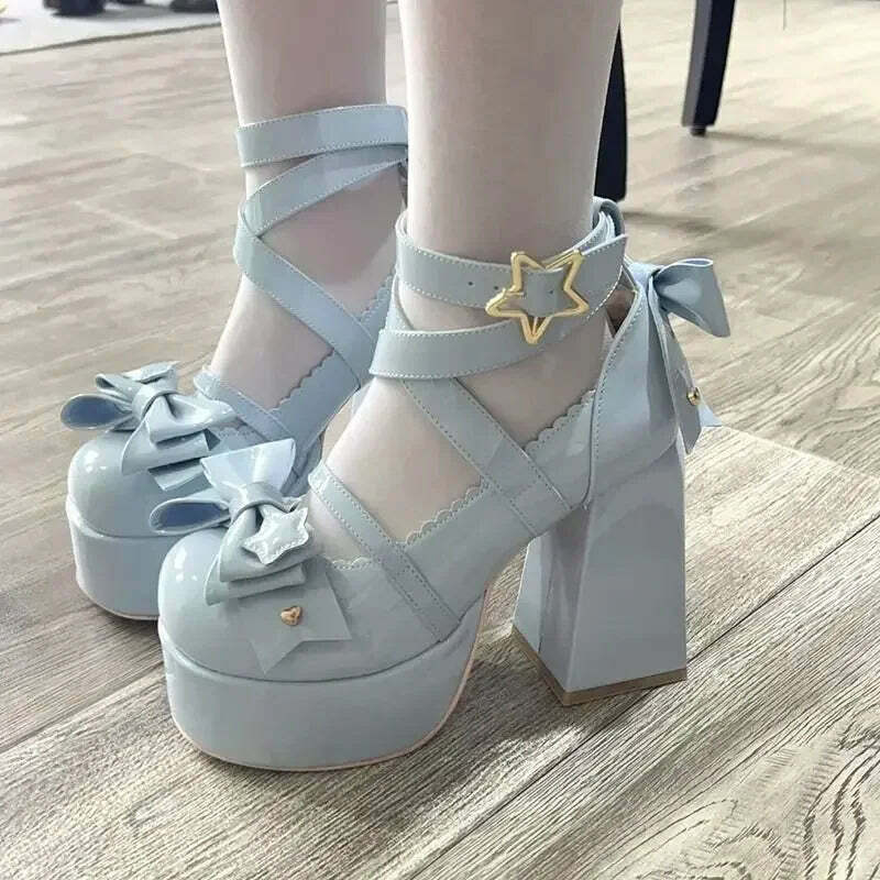 Y2K Grunge Mary Janes - Star Buckle Lolita Platform Shoes, Cute Bow-Knot Kawaii Designer Footwear