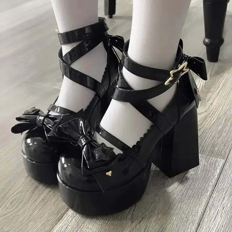 Y2K Grunge Mary Janes - Star Buckle Lolita Platform Shoes, Cute Bow-Knot Kawaii Designer Footwear