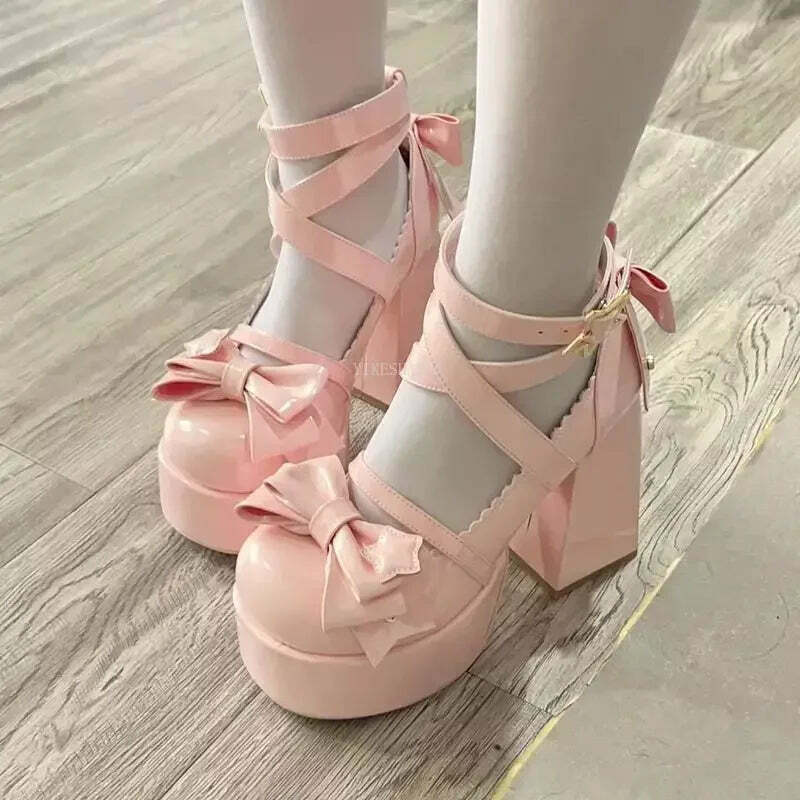 Y2K Grunge Mary Janes - Star Buckle Lolita Platform Shoes, Cute Bow-Knot Kawaii Designer Footwear