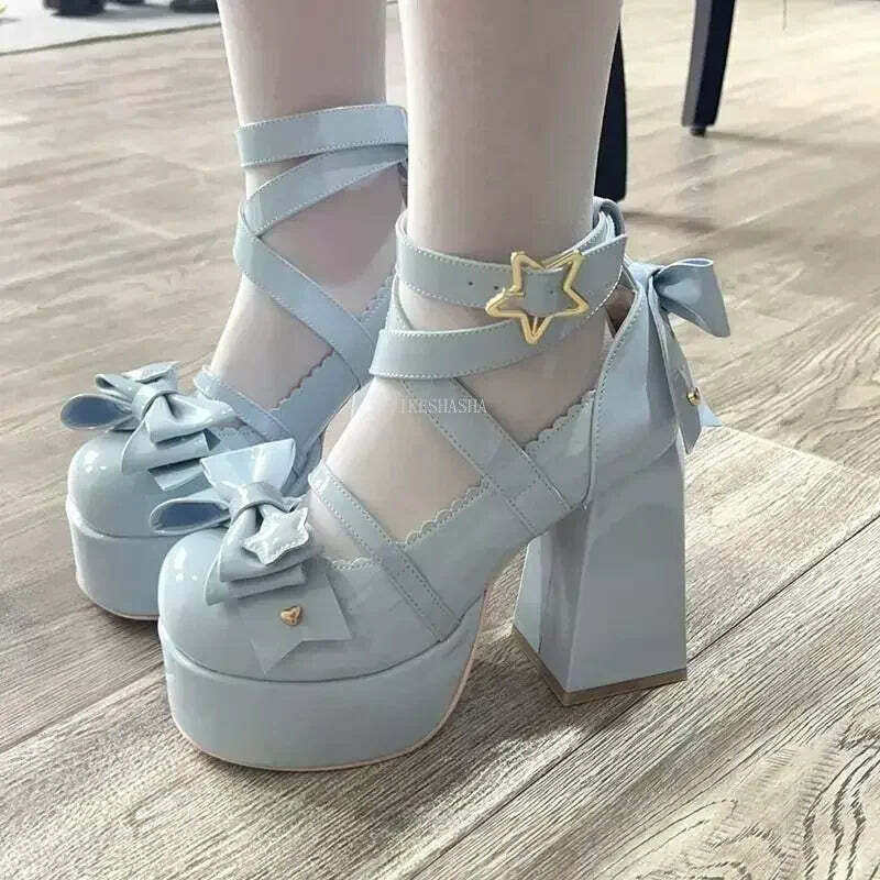 Y2K Grunge Mary Janes - Star Buckle Lolita Platform Shoes, Cute Bow-Knot Kawaii Designer Footwear