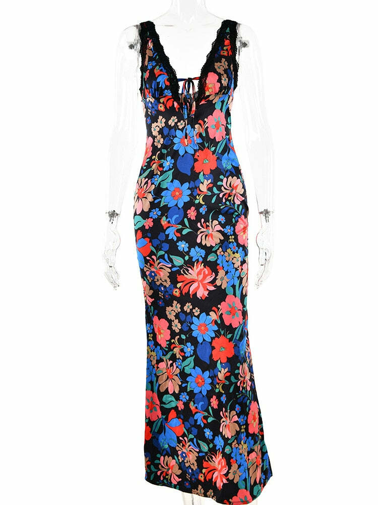 Y2K Grunge Maxi Dress - Retro 90S Summer Outfit, Gothic Y2K Fashion, Pastel Goth Style