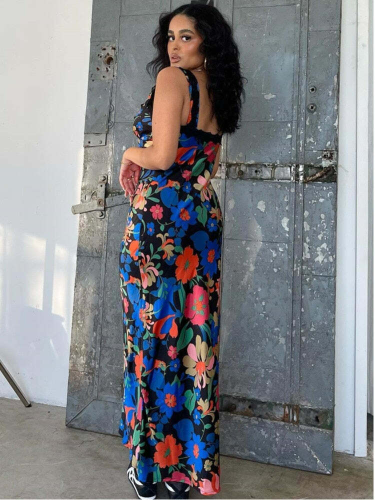 Y2K Grunge Maxi Dress - Retro 90S Summer Outfit, Gothic Y2K Fashion, Pastel Goth Style