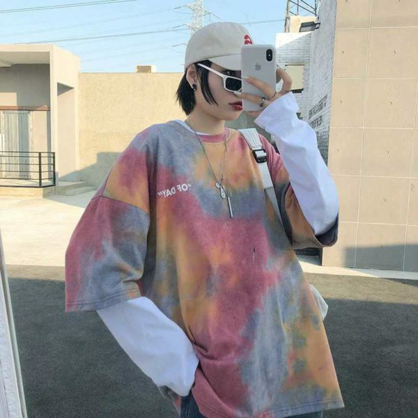Y2K Grunge Mixed Colors Tie Dye T-Shirt - Retro 90S Fashion, Summer Y2K Outfits