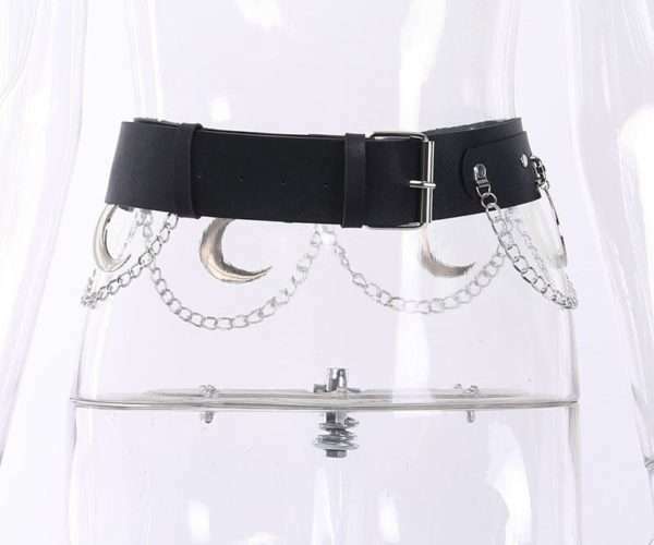 Y2K Grunge Moon Pendant Metal Chain Belt - 90S Fashion, Retro Style, Gothic Y2K Accessory