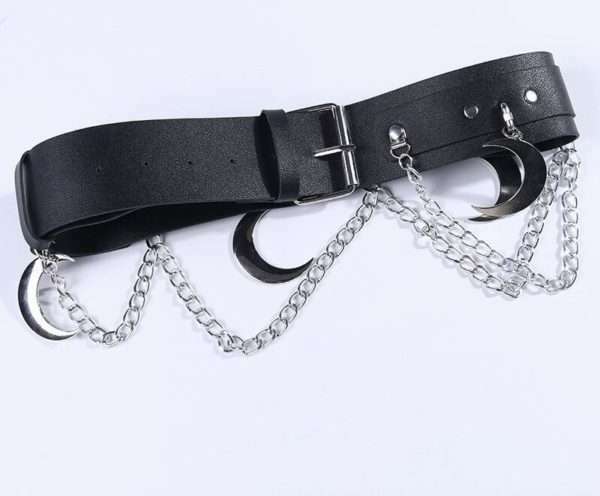Y2K Grunge Moon Pendant Metal Chain Belt - 90S Fashion, Retro Style, Gothic Y2K Accessory