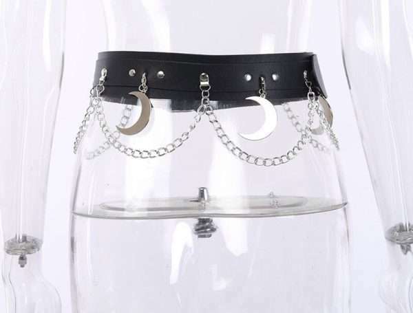 Y2K Grunge Moon Pendant Metal Chain Belt - 90S Fashion, Retro Style, Gothic Y2K Accessory