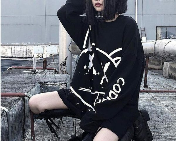 Y2K Grunge Oversized Sweatshirt - 90S Fashion, Retro Style, Y2K Summer Outfits, Y2K Club Fits
