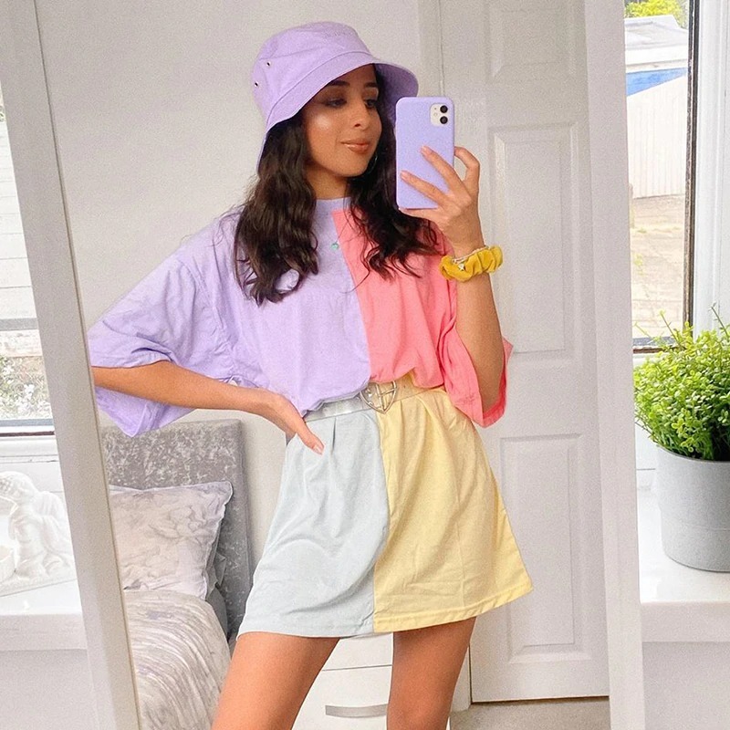 Y2K Grunge Oversized Tie Dye Top - Retro 90S Fashion, Summer Y2K Outfits, Pastel Goth Style