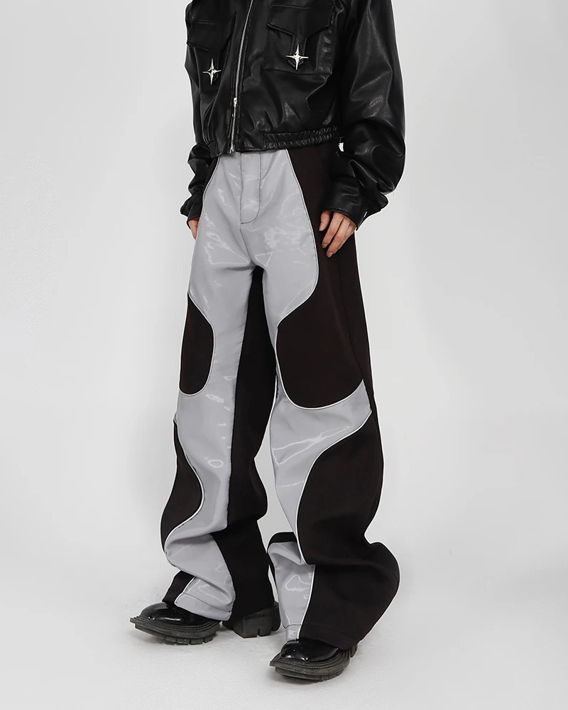Y2K Grunge Patchwork Leather Pants - Retro 90S Fashion, Summer Y2K Outfits, Gothic Y2K Style