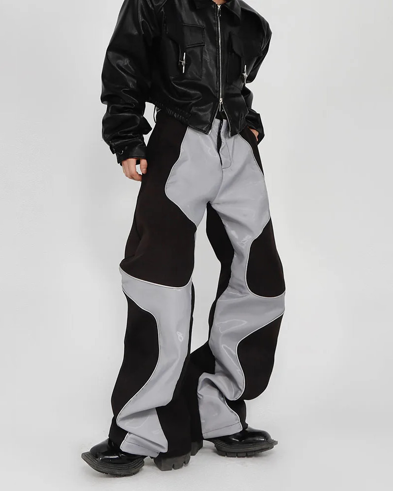 Y2K Grunge Patchwork Leather Pants - Retro 90S Fashion, Summer Y2K Outfits, Gothic Y2K Style