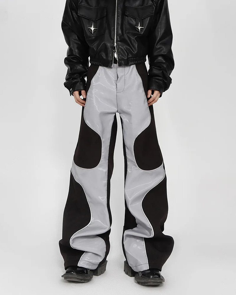 Y2K Grunge Patchwork Leather Pants - Retro 90S Fashion, Summer Y2K Outfits, Gothic Y2K Style