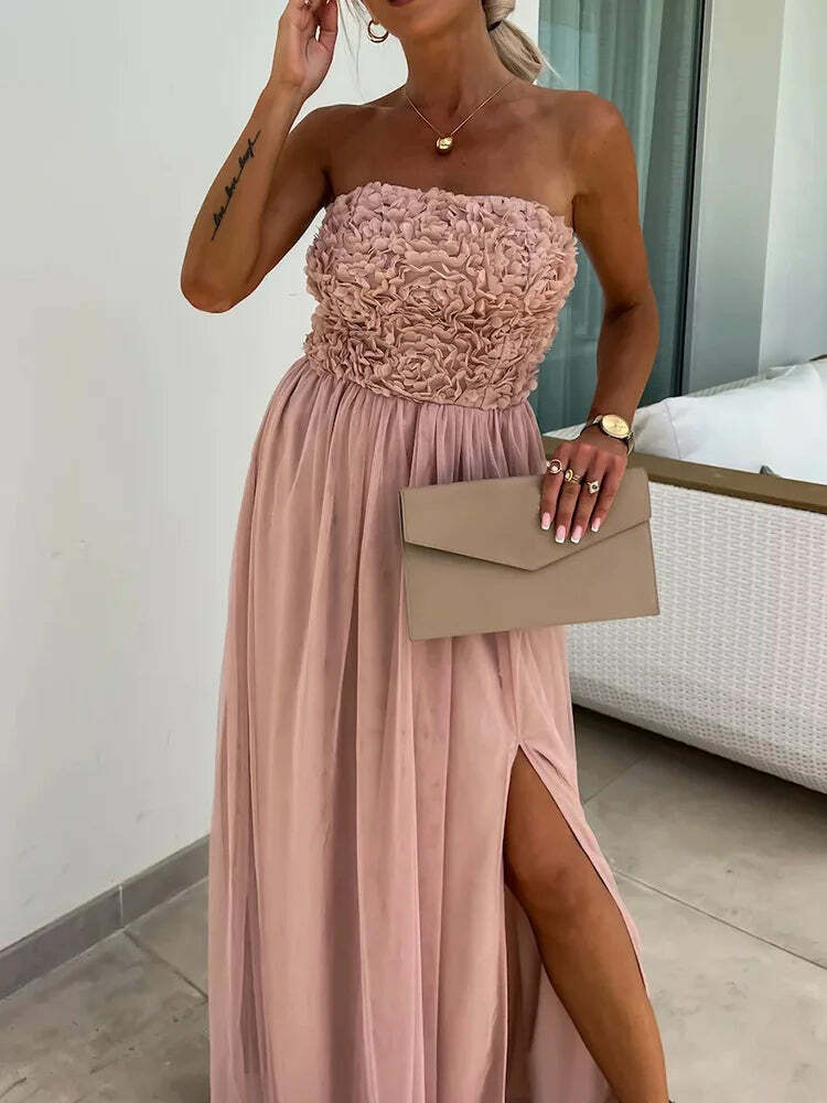 Y2K Grunge Patchwork Maxi Dress - Sleeveless Strapless Backless Summer Party Outfit For Women