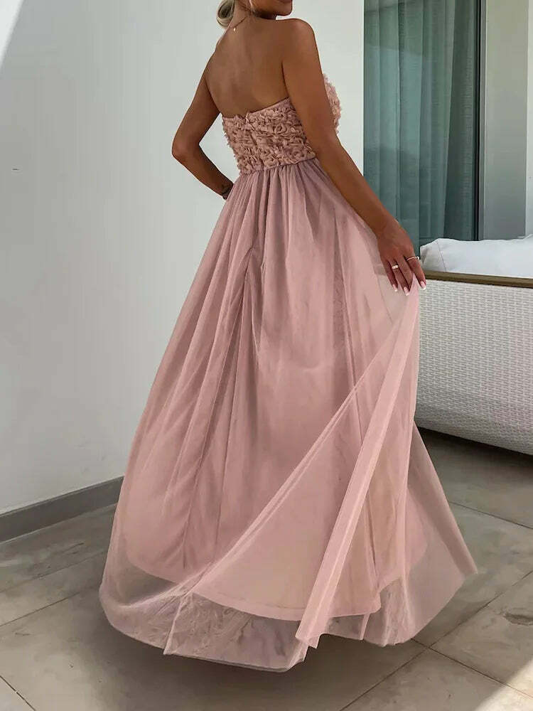 Y2K Grunge Patchwork Maxi Dress - Sleeveless Strapless Backless Summer Party Outfit For Women