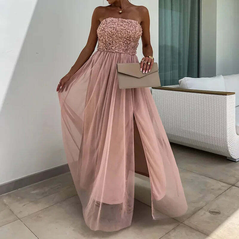 Y2K Grunge Patchwork Maxi Dress - Sleeveless Strapless Backless Summer Party Outfit For Women