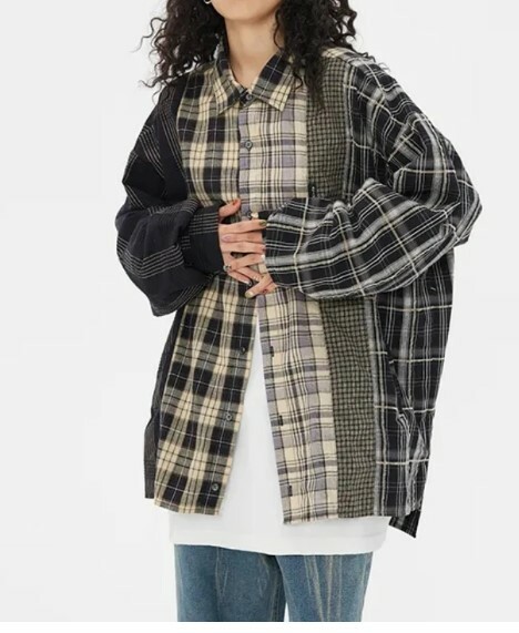 Y2K Grunge Patchwork Plaid Long Sleeve - Retro 90S Summer Outfit, Gothic Y2K Fashion