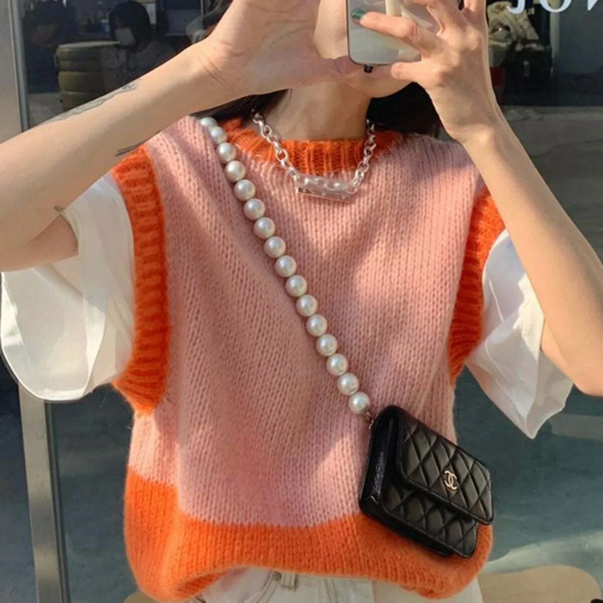 Y2K Grunge Patchwork Sweater Vest - Retro 90S Style Loose Knit Pullover Top For Women
