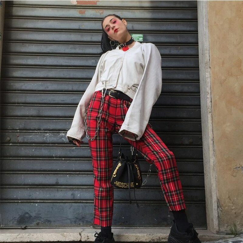 Y2K Grunge Plaid Pants - Retro 90S Fashion, Summer Y2K Outfits, Gothic Y2K Style