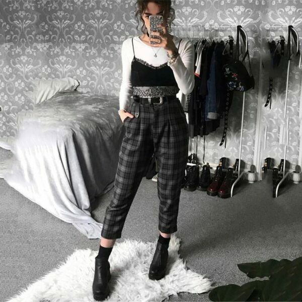 Y2K Grunge Plaid Pants - Retro 90S Fashion, Summer Y2K Outfits, Gothic Y2K Style