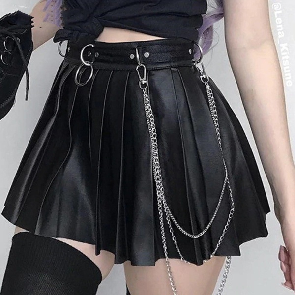 Y2K Grunge Pleated Metal Ring Skirt - 90S Fashion, Retro Style, Gothic Y2K, Summer Outfit