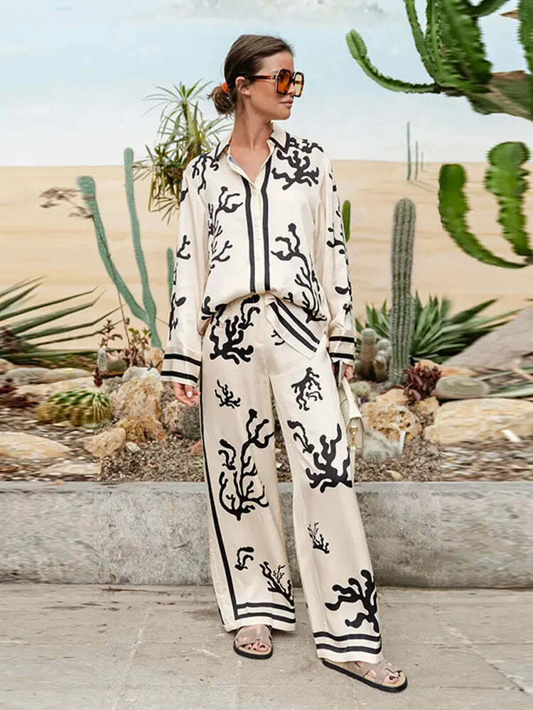 Y2K Grunge Print Shirt & Wide Leg Pants Set - Retro 90S Summer High Street Fashion Outfit