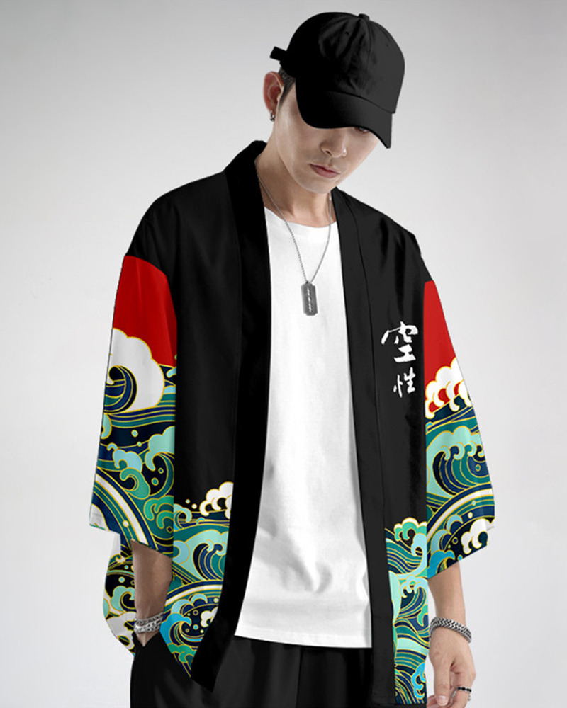 Y2K Grunge Printed Kimono Jacket - Retro 90S Summer Outfit, Pastel Goth, Y2K Party Fashion