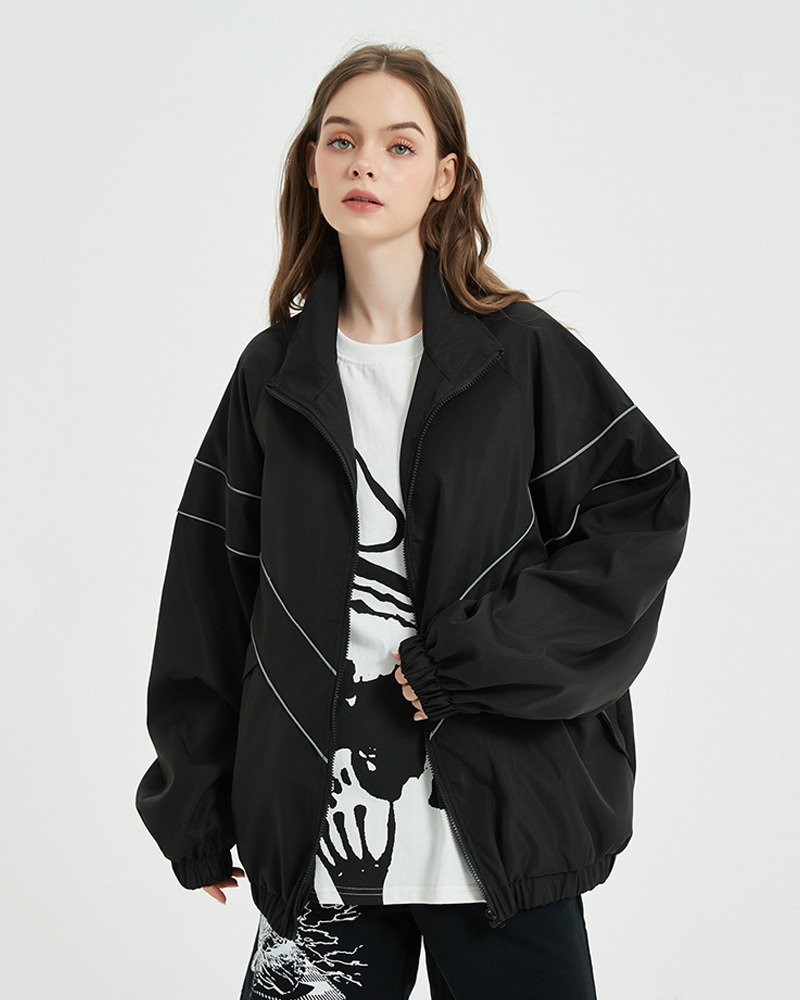 Y2K Grunge Reflective Stripe Jacket - 90S Retro Summer Outfit, Y2K Club & Party Fashion