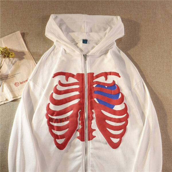 Y2K Grunge Skeleton Hoodie - Retro 90S Fashion, Gothic Y2K, Summer Y2K Outfits, Y2K Club