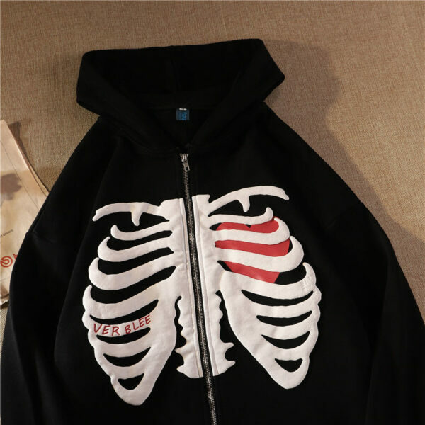 Y2K Grunge Skeleton Hoodie - Retro 90S Fashion, Gothic Y2K, Summer Y2K Outfits, Y2K Club