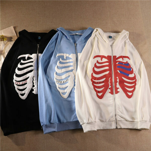 Y2K Grunge Skeleton Hoodie - Retro 90S Fashion, Gothic Y2K, Summer Y2K Outfits, Y2K Club