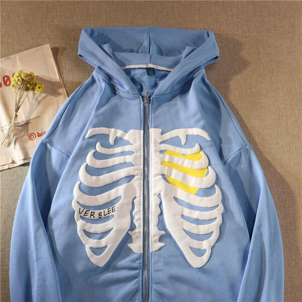 Y2K Grunge Skeleton Hoodie - Retro 90S Fashion, Gothic Y2K, Summer Y2K Outfits, Y2K Club