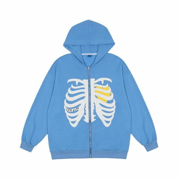 Y2K Grunge Skeleton Hoodie - Retro 90S Fashion, Gothic Y2K, Summer Y2K Outfits, Y2K Club