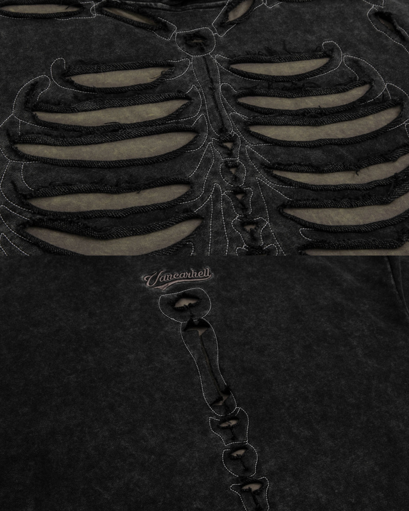 Y2K Grunge Skeleton Ribcage Hoodie - 90S Retro Goth Fashion, Perfect For Y2K Summer Outfits
