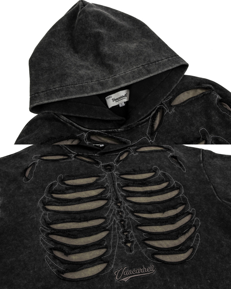 Y2K Grunge Skeleton Ribcage Hoodie - 90S Retro Goth Fashion, Perfect For Y2K Summer Outfits