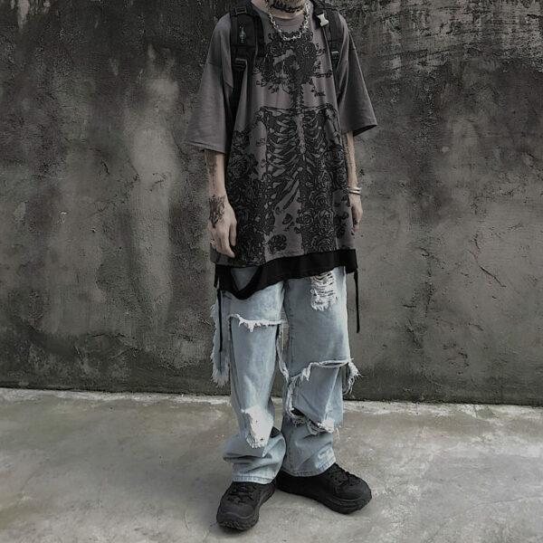 Y2K Grunge Skeleton Shirt - Retro 90S Fashion, Gothic Y2K, Summer Y2K Outfits, Y2K Club