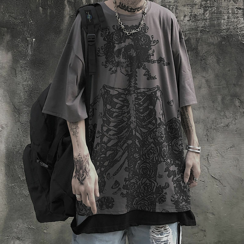 Y2K Grunge Skeleton Shirt - Retro 90S Fashion, Gothic Y2K, Summer Y2K Outfits, Y2K Club