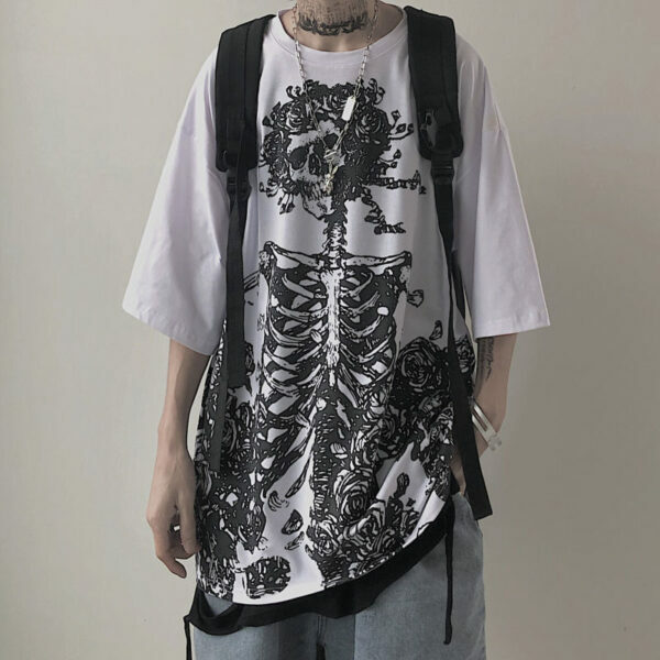 Y2K Grunge Skeleton Shirt - Retro 90S Fashion, Gothic Y2K, Summer Y2K Outfits, Y2K Club