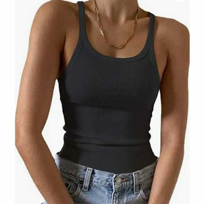 Y2K Grunge Sleeveless Ribbed Knit Tank Top - Sexy Bodycon Cami For 90S Summer Clubwear