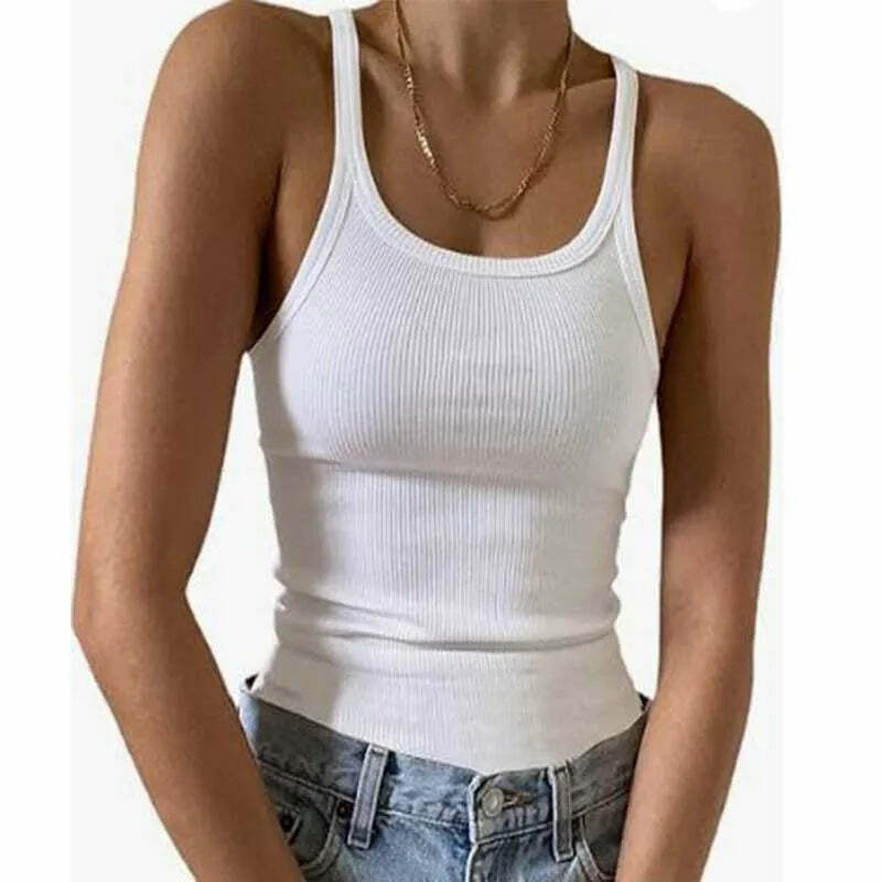 Y2K Grunge Sleeveless Ribbed Knit Tank Top - Sexy Bodycon Cami For 90S Summer Clubwear
