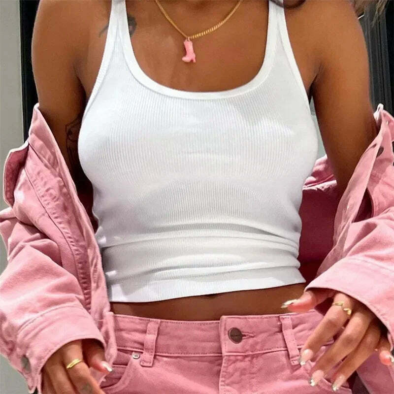 Y2K Grunge Sleeveless Ribbed Knit Tank Top - Sexy Bodycon Cami For 90S Summer Clubwear