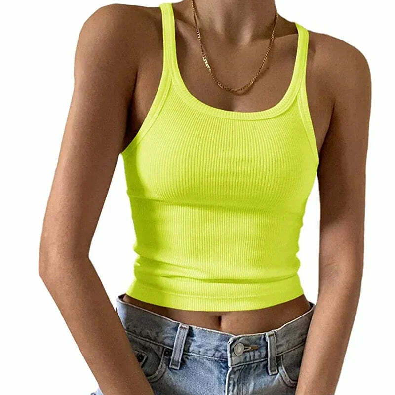 Y2K Grunge Sleeveless Ribbed Knit Tank Top - Sexy Bodycon Cami For 90S Summer Clubwear