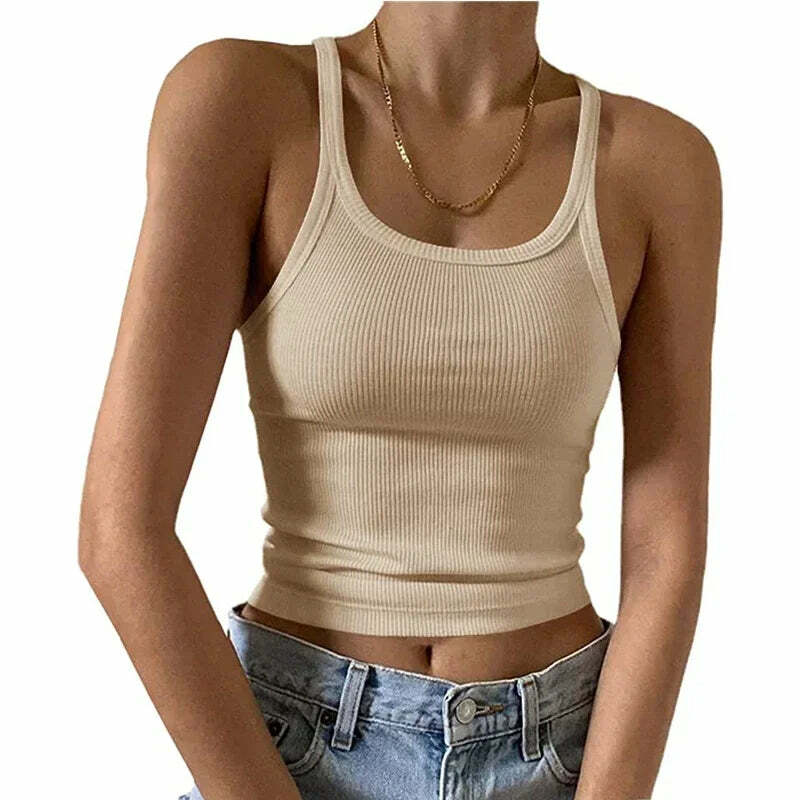 Y2K Grunge Sleeveless Ribbed Knit Tank Top - Sexy Bodycon Cami For 90S Summer Clubwear
