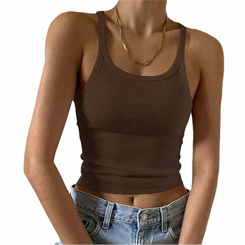 Y2K Grunge Sleeveless Ribbed Knit Tank Top - Sexy Bodycon Cami For 90S Summer Clubwear
