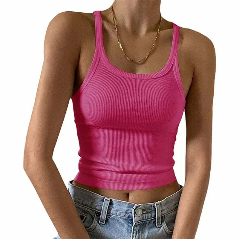 Y2K Grunge Sleeveless Ribbed Knit Tank Top - Sexy Bodycon Cami For 90S Summer Clubwear