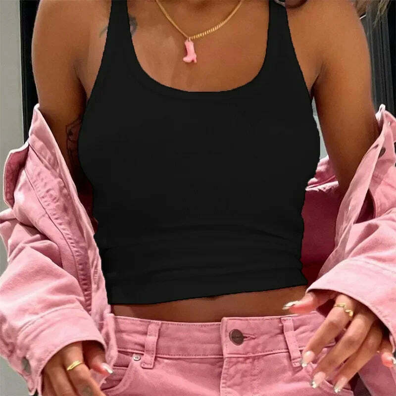 Y2K Grunge Sleeveless Ribbed Knit Tank Top - Sexy Bodycon Cami For 90S Summer Clubwear