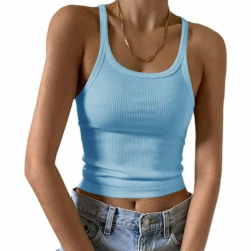 Y2K Grunge Sleeveless Ribbed Knit Tank Top - Sexy Bodycon Cami For 90S Summer Clubwear