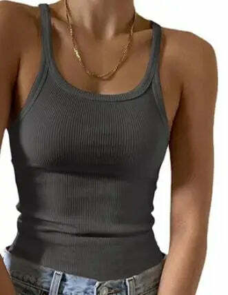 Y2K Grunge Sleeveless Ribbed Knit Tank Top - Sexy Bodycon Cami For 90S Summer Clubwear