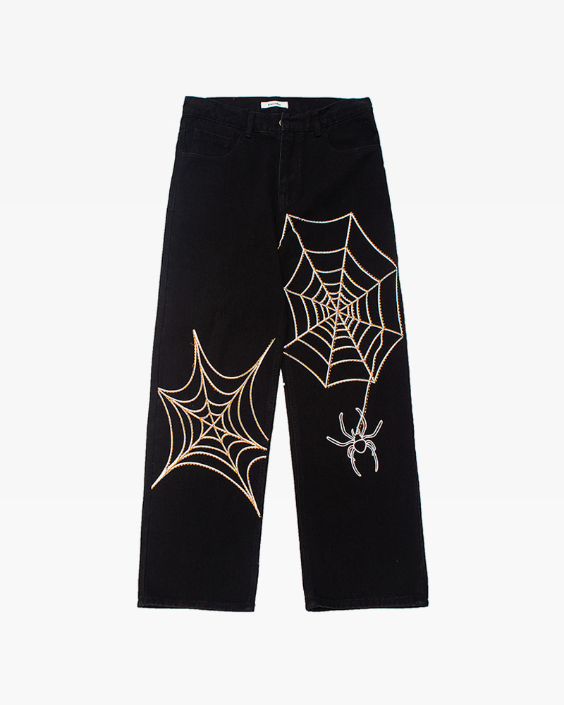 Y2K Grunge Spider Web Jeans - 90S Fashion, Retro Style, Gothic Y2K, Summer Y2K Outfits