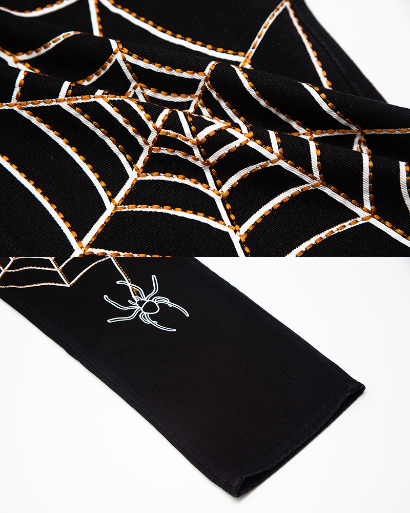 Y2K Grunge Spider Web Jeans - 90S Fashion, Retro Style, Gothic Y2K, Summer Y2K Outfits